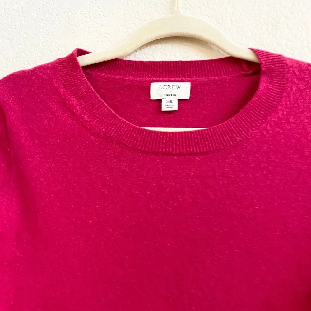 J‎ Crew Teddie Sweater Womens XS Magenta Pink Wool Cotton Crew Neck Long Sleeve